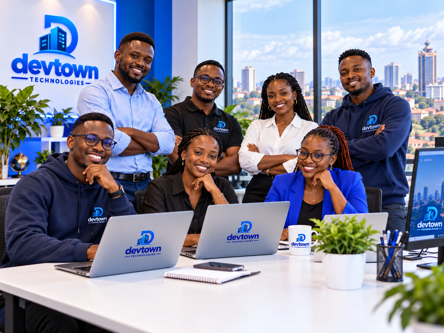 Diverse Devtown Technologies team members working together